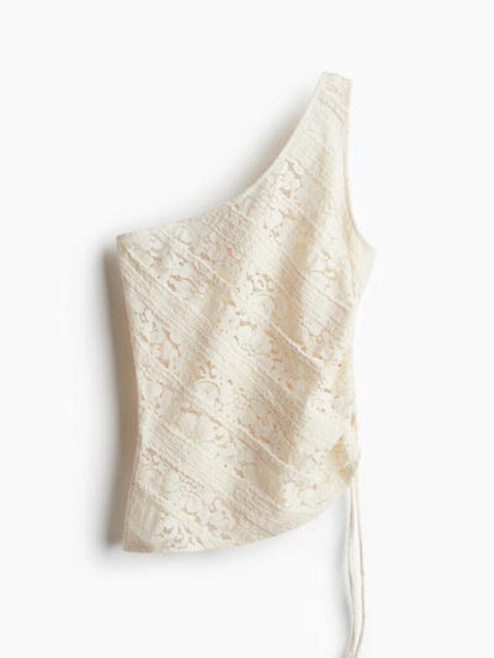 H&M Lace One-Shoulder Wrap Top in Cream